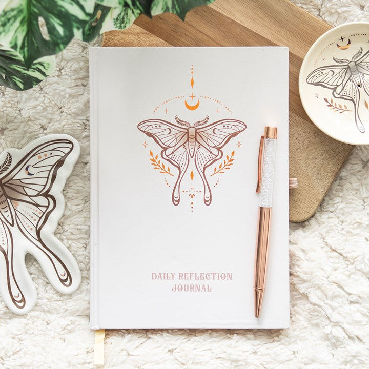 Luna Moth Daily Reflection Journal and Clear Quartz Crystal Pen