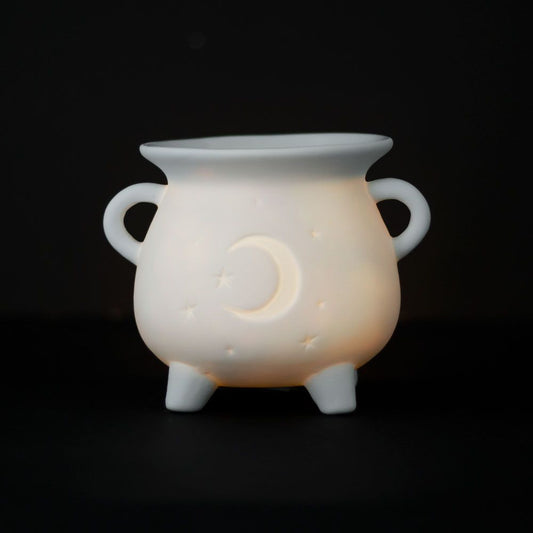 White Mystical Moon Cauldron Oil Burner