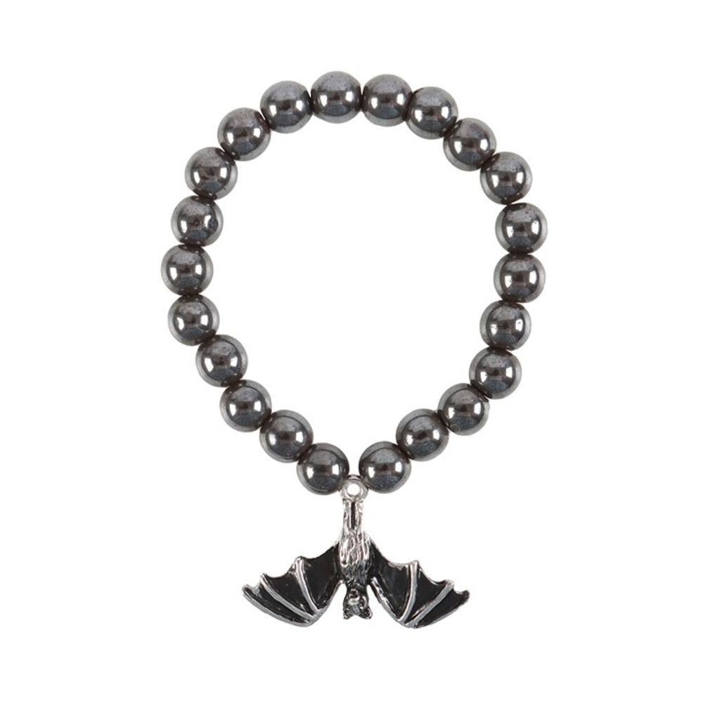 Hanging Bat Hematite Charm Bracelet